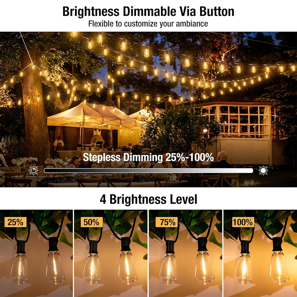 Outdoor solar-powered fairy lights strung along a railing