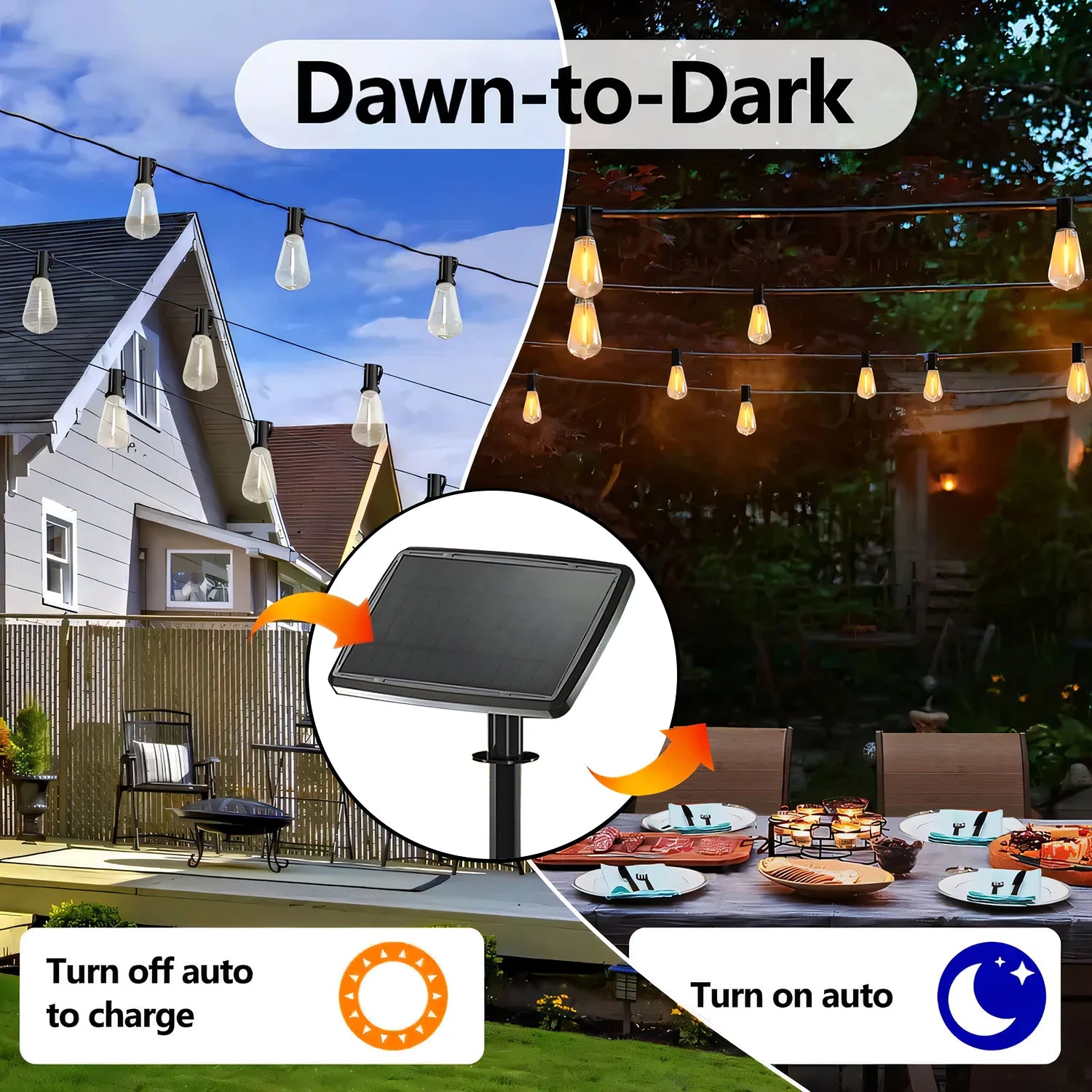 Balcony decorated with glowing solar string lights