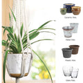 Handmade macramé hanging planter set of 3 in beige cotton with plants