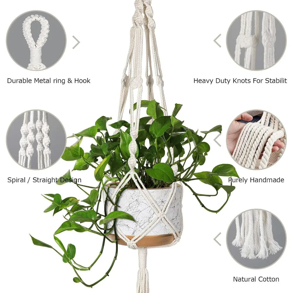 Set of three boho macramé plant hangers in different sizes